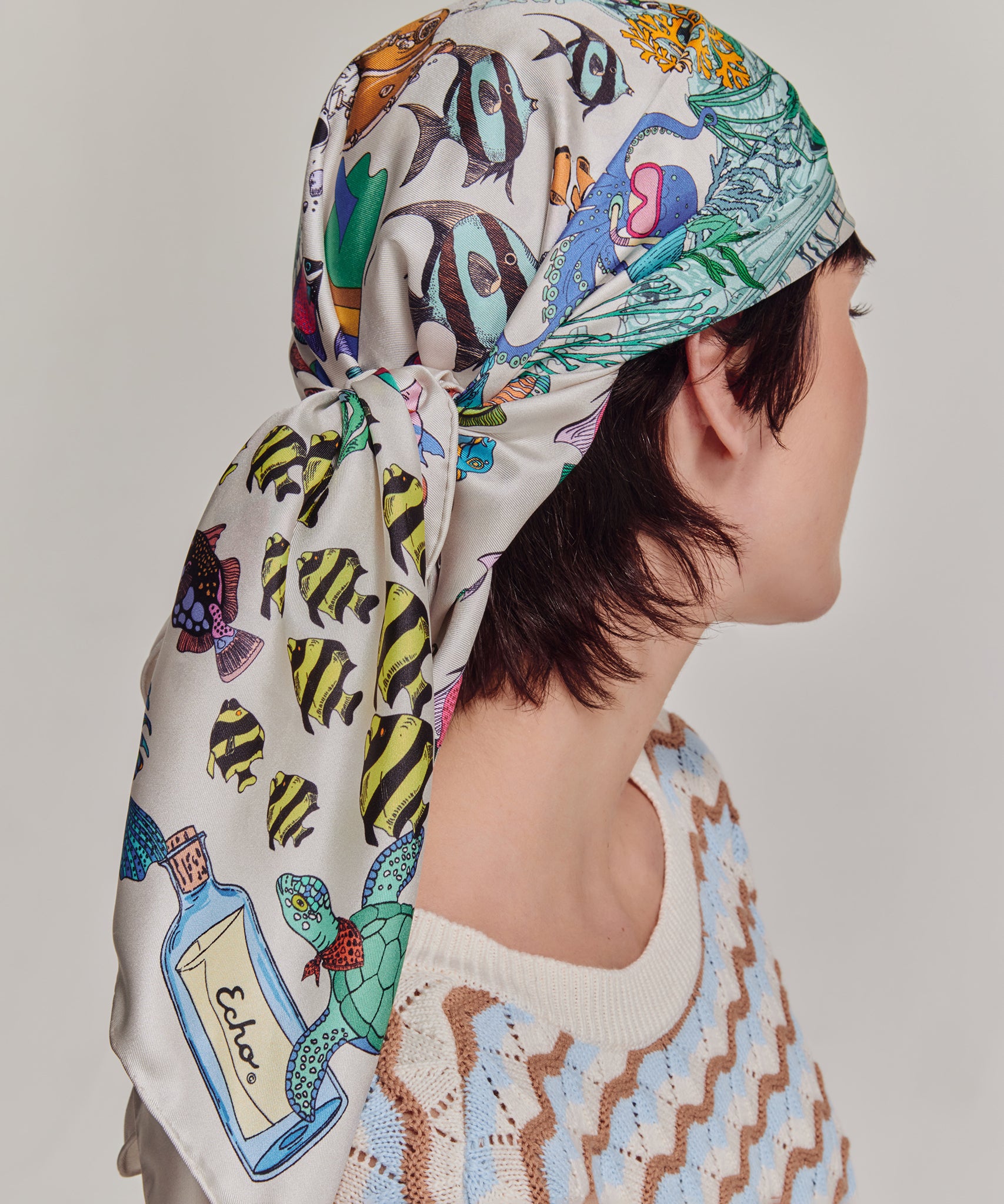 Lost At Sea 35" Silk Square Scarf in color multi