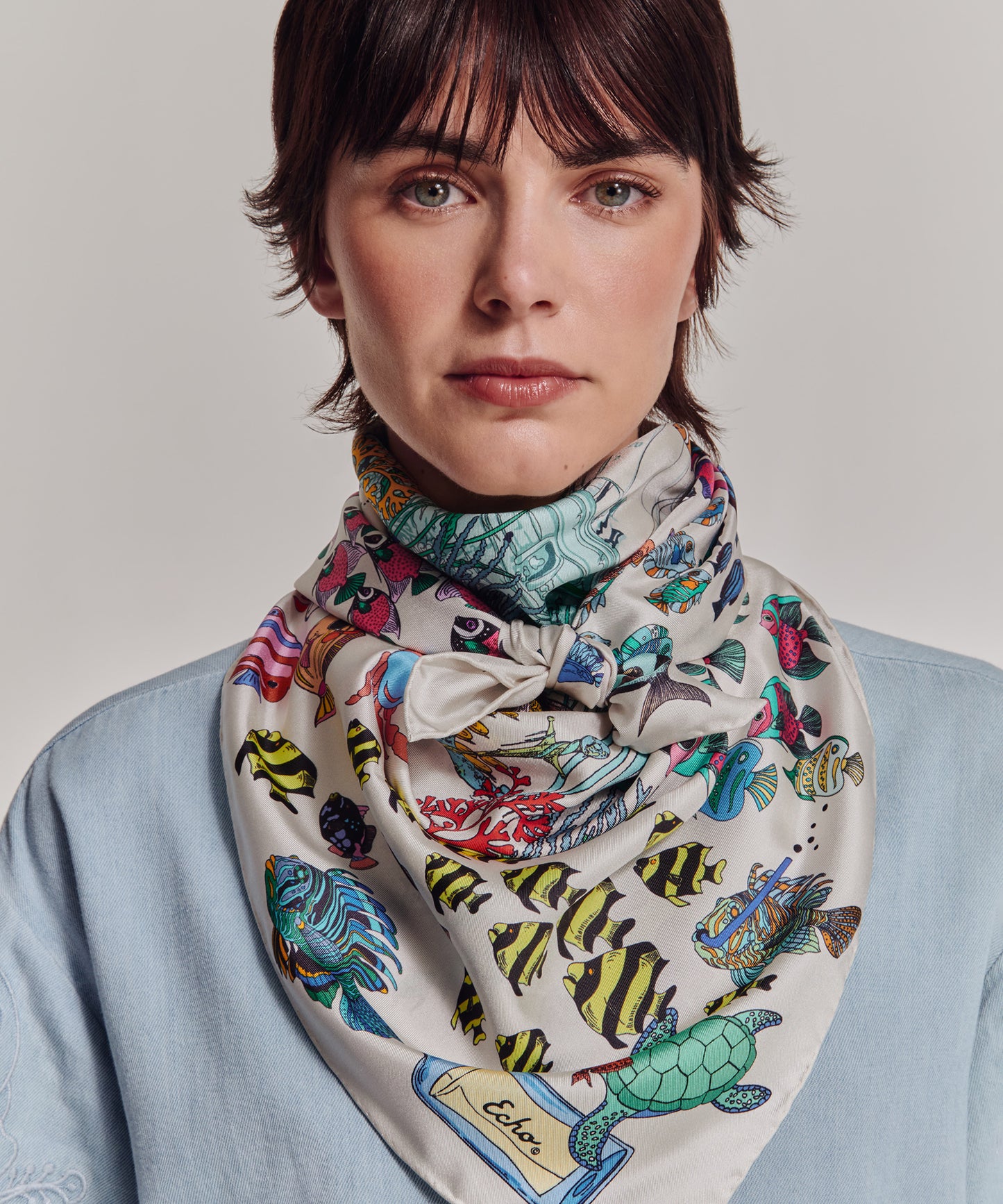 Lost At Sea 35" Silk Square Scarf in color multi