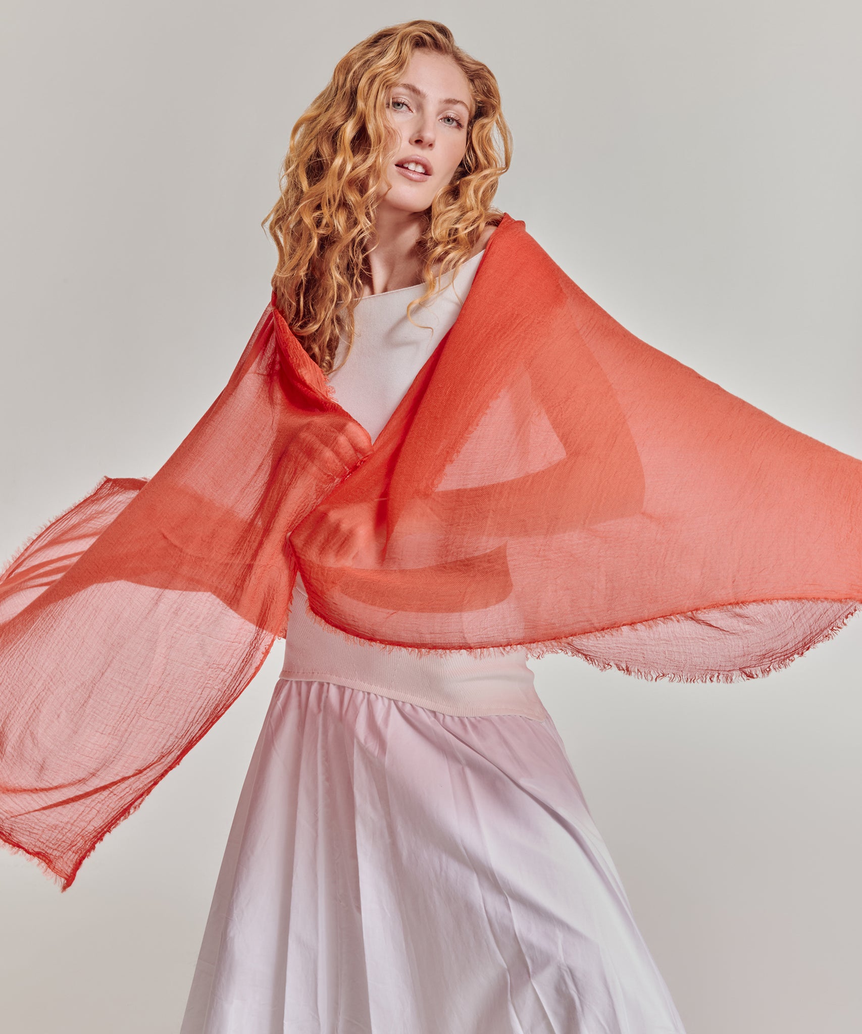 Essential Modal-silk Blend Crinkle Wrap in color fiesta orange