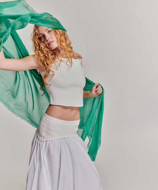 Essential Modal-silk Blend Crinkle Wrap in color leaf green