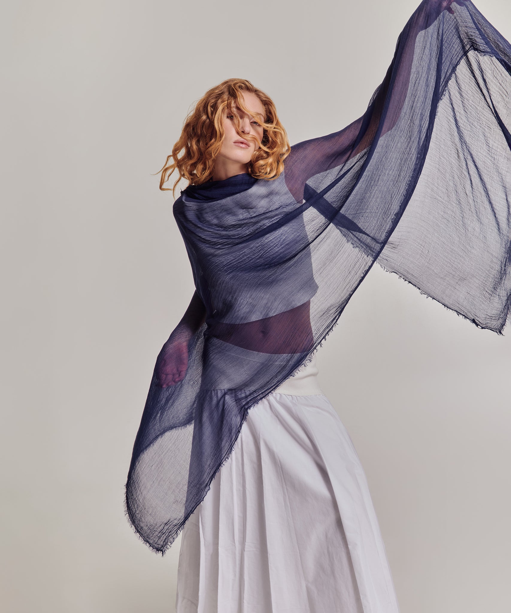 Essential Modal-silk Blend Crinkle Wrap in color navy