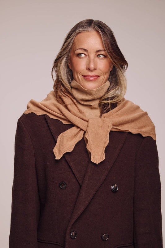 Scalloped Knit Triangle in beige