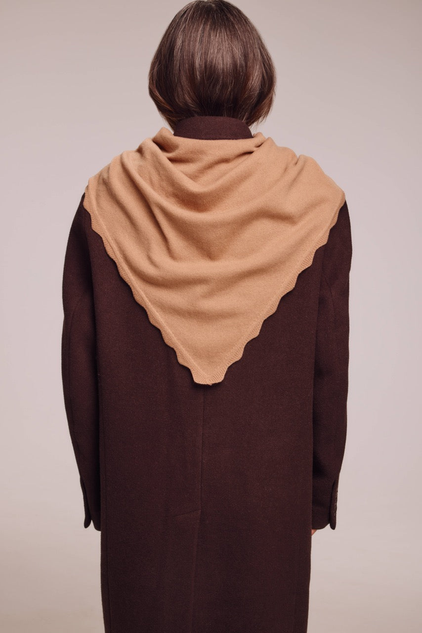 Scalloped Knit Triangle in beige