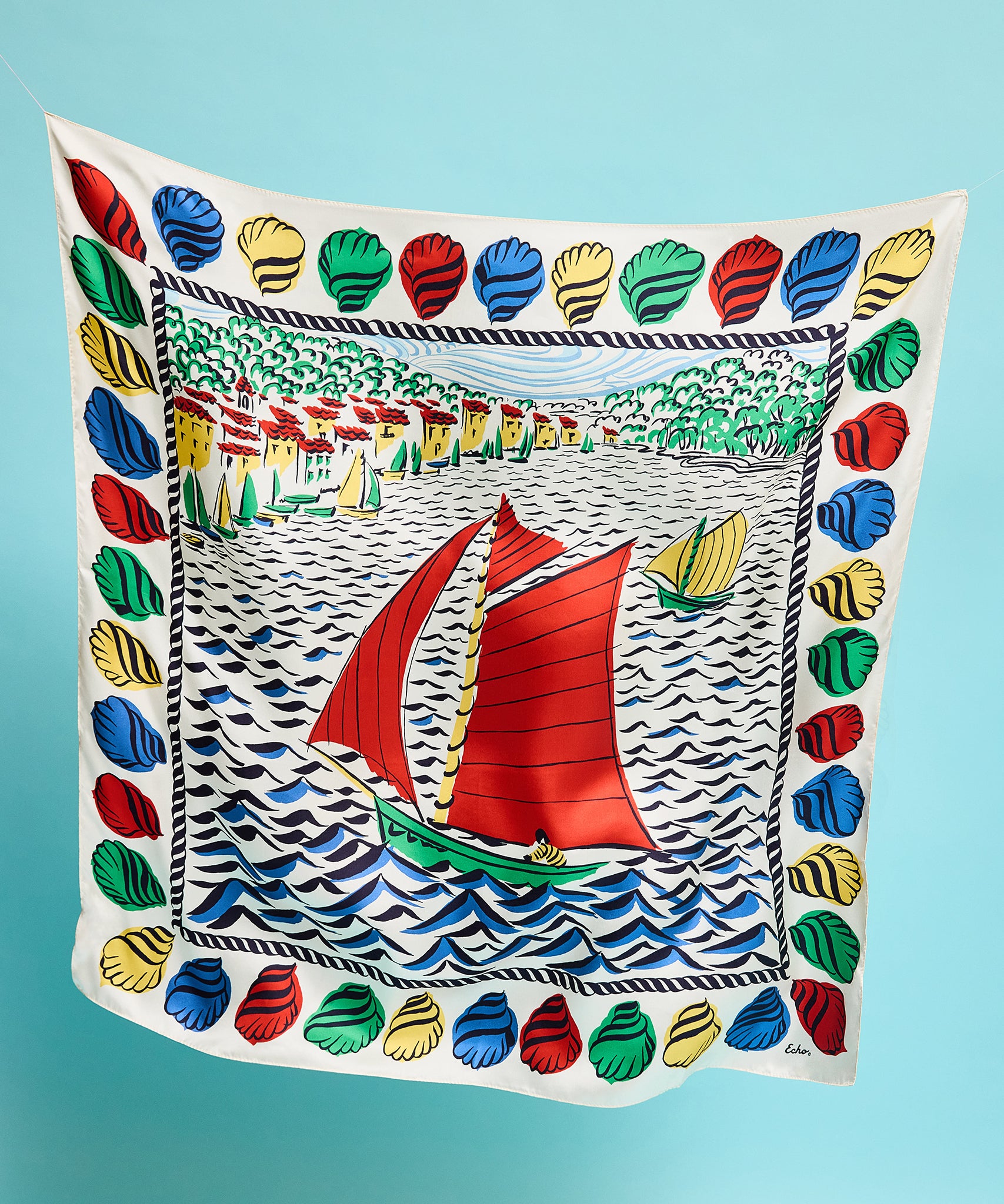 Sail Away 35" Silk Square Scarf in color multi