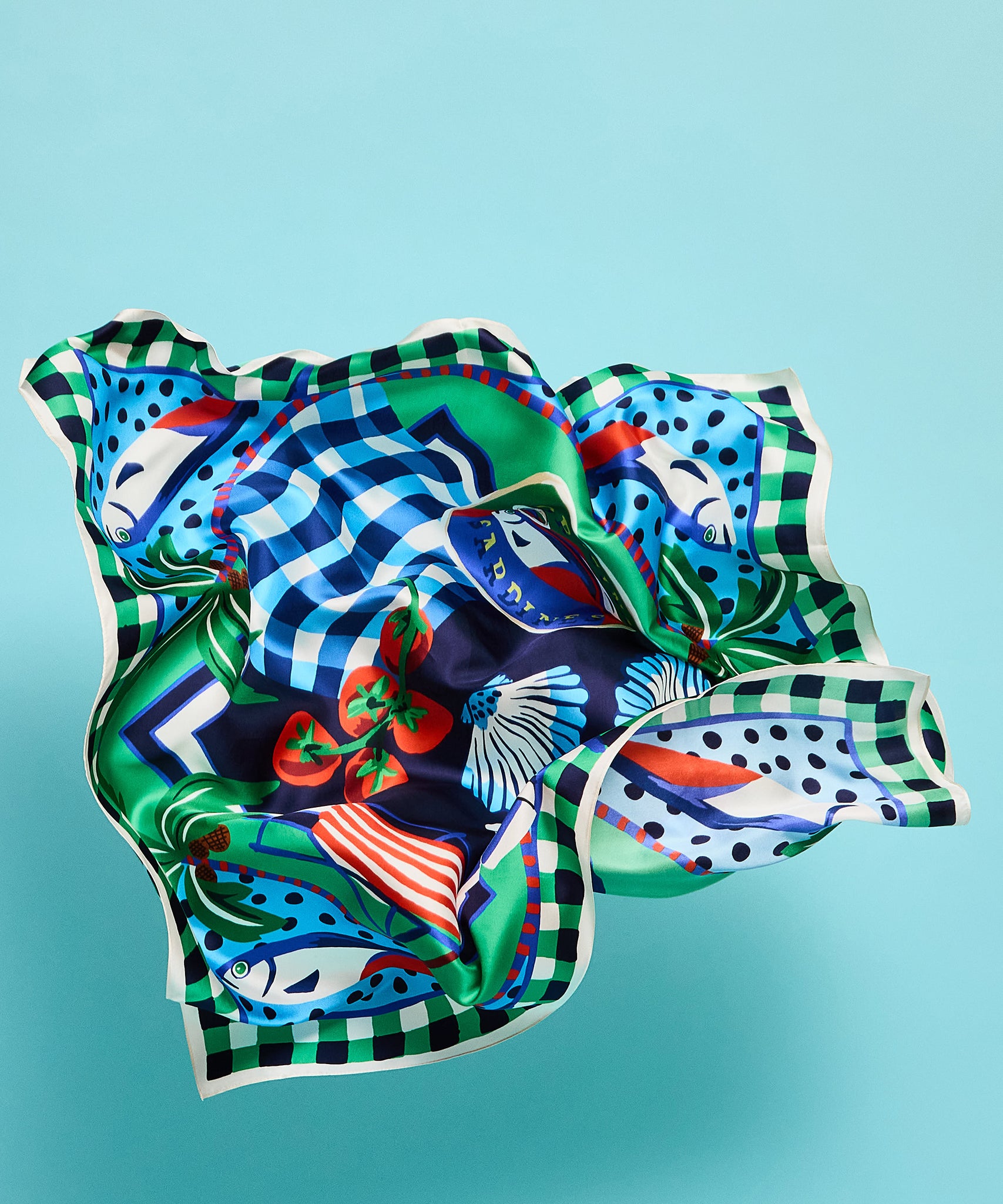 Beach Picnic Silk Square in color ultramarine