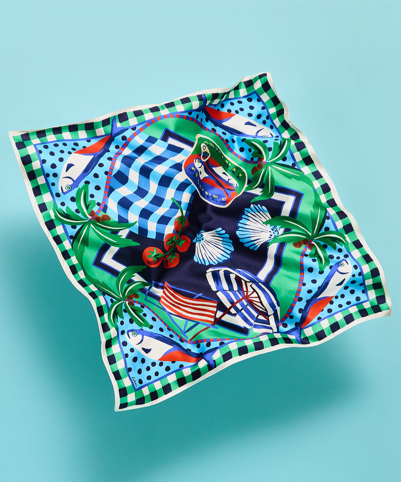 Beach Picnic Silk Square in color ultramarine
