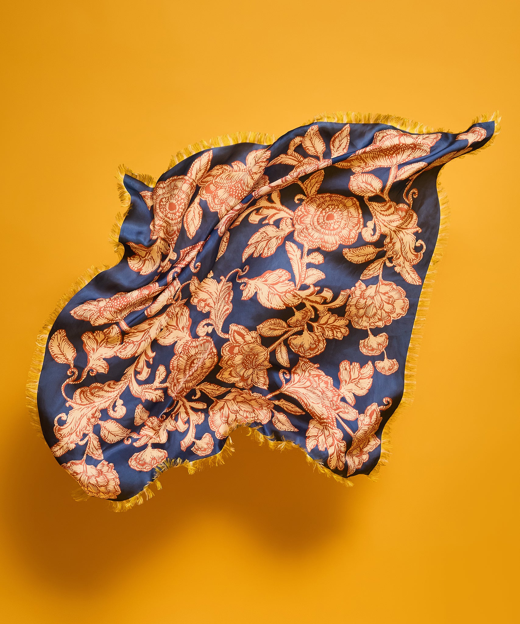 Block Floral Oversized Silk Square Scarf in color chambray