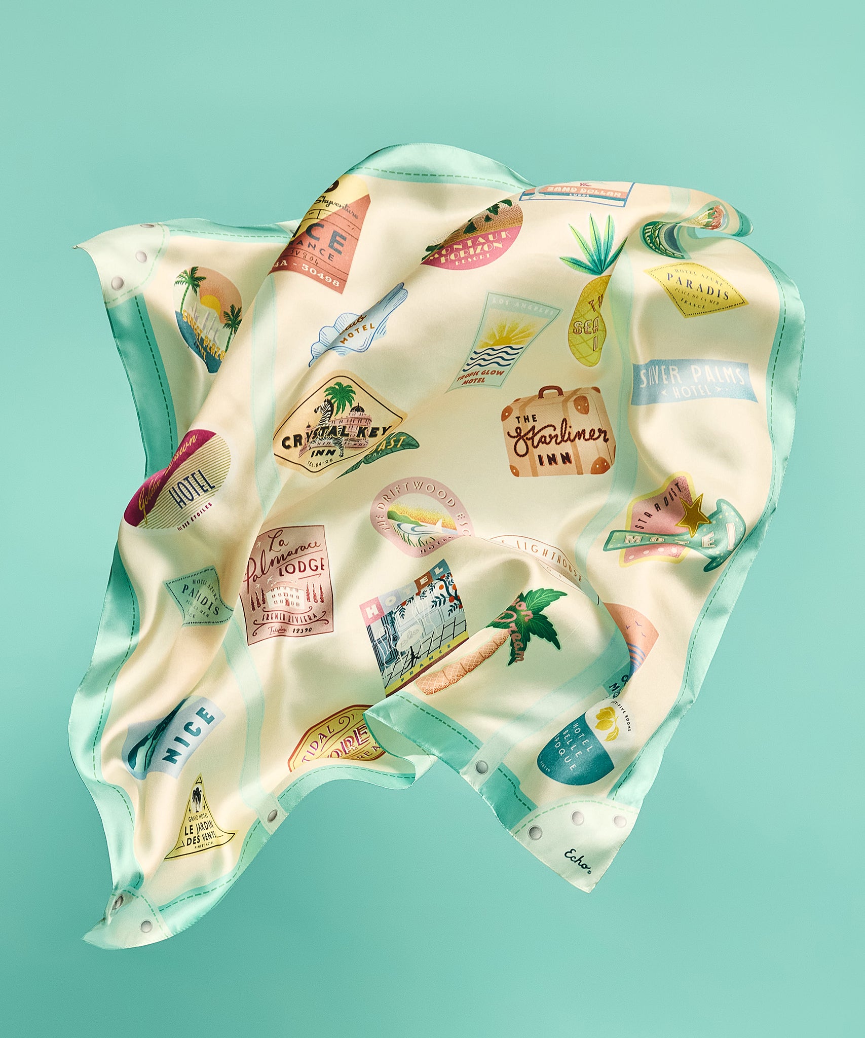 Travel Stickers 35" Silk Square Scarf in color multi