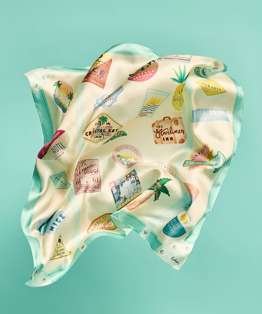 Travel Stickers 35" Silk Square Scarf in color multi