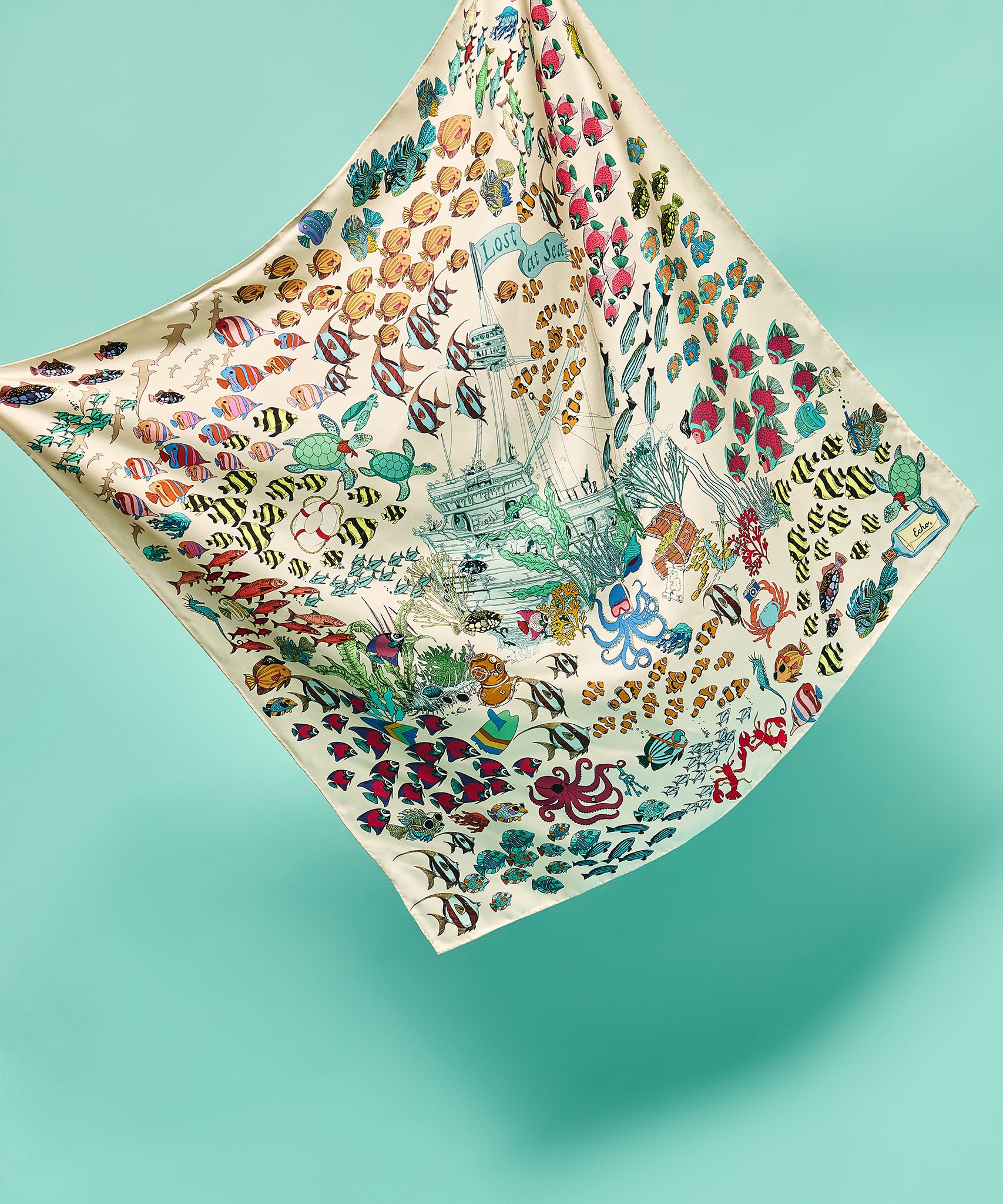 Lost At Sea 35" Silk Square Scarf in color multi