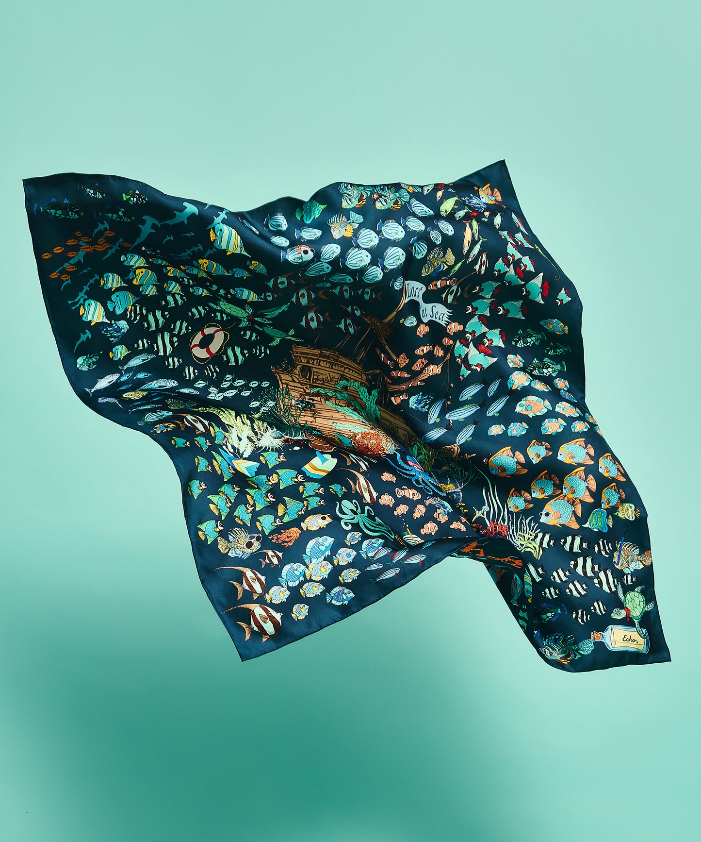 Lost At Sea 35" Silk Square Scarf in color navy