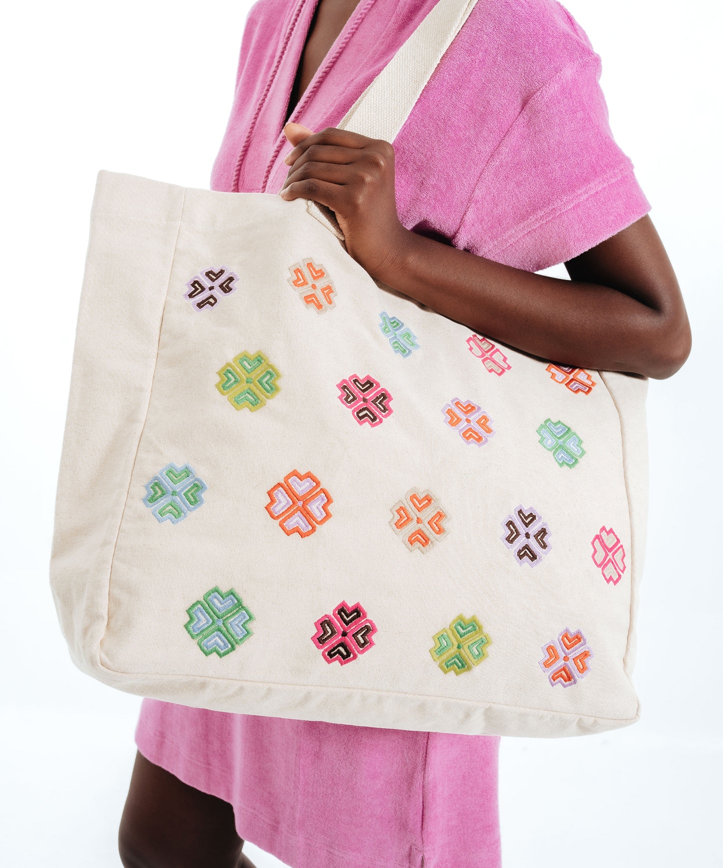 Pink Paisley Handprinted Canvas Large Tote Beach Bag | Fivestory NY