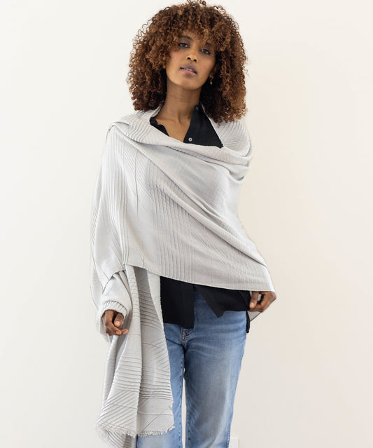 Echo Essentials Pleated Milk Wrap in color Silver on a model