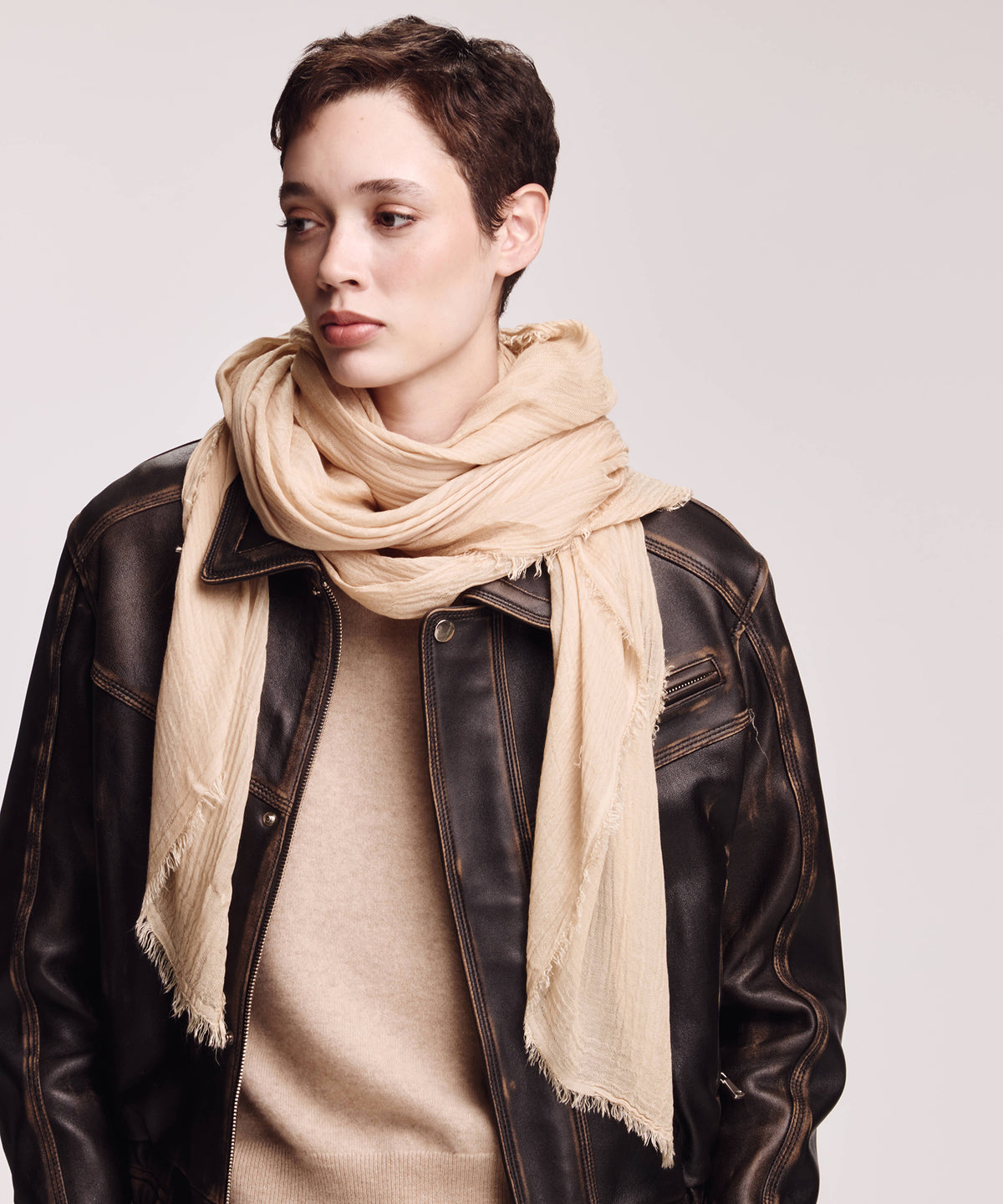 Essential Modal-silk Blend Crinkle Wrap in color Pebble