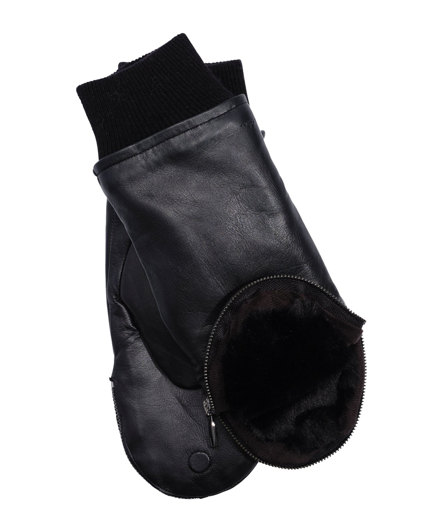 Zip-top Glove With Faux Fur Lining in color Black