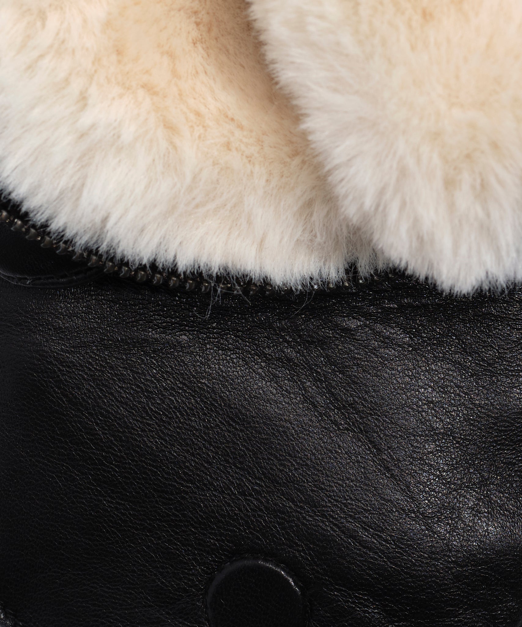 Black PU Faux Fur Trim Vintage Style Coat