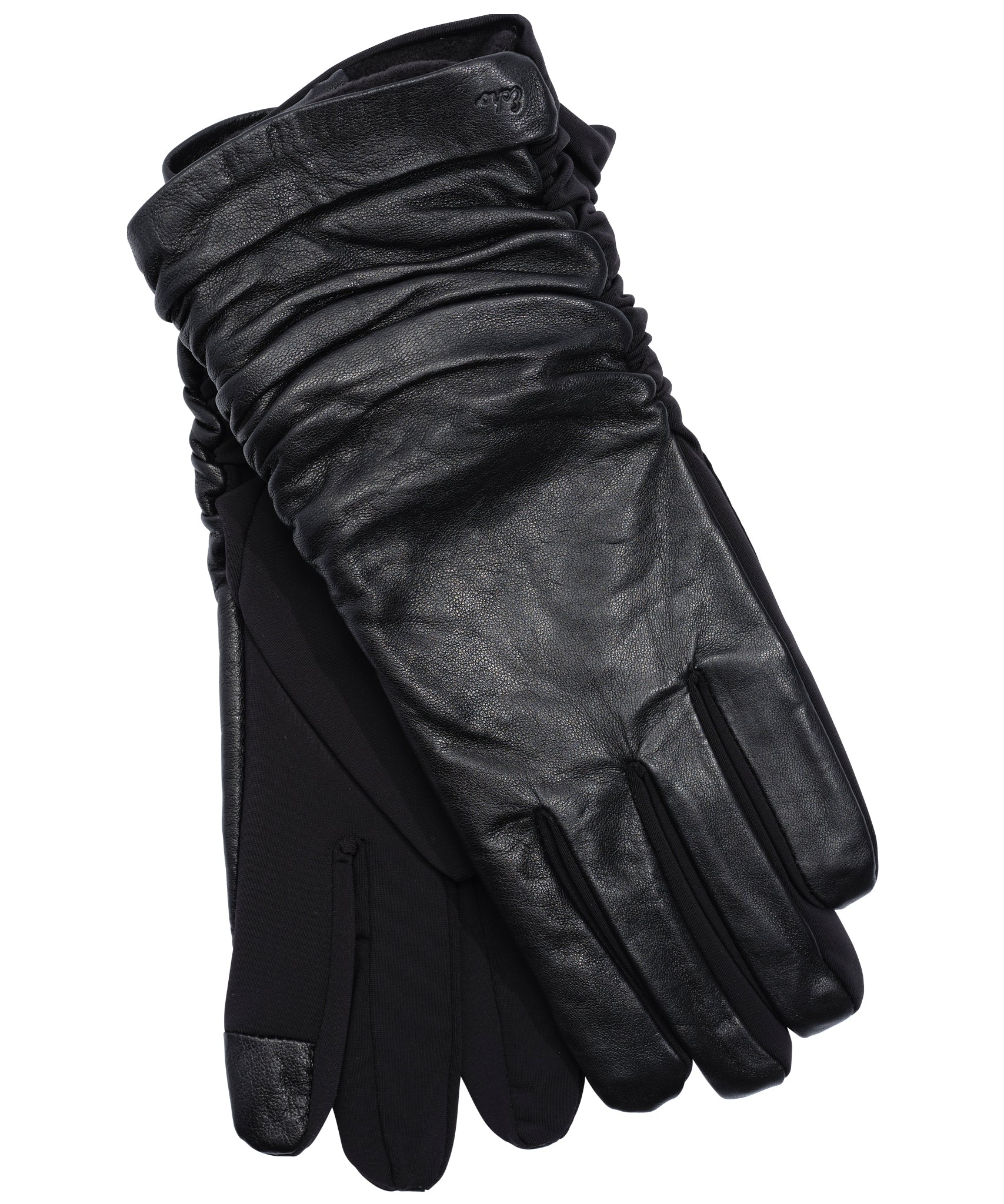 Ruched Leather Glove in color Black