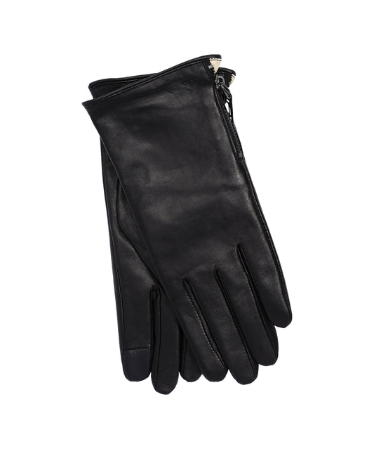 Leather Glove With Zipper in color Black/Cream