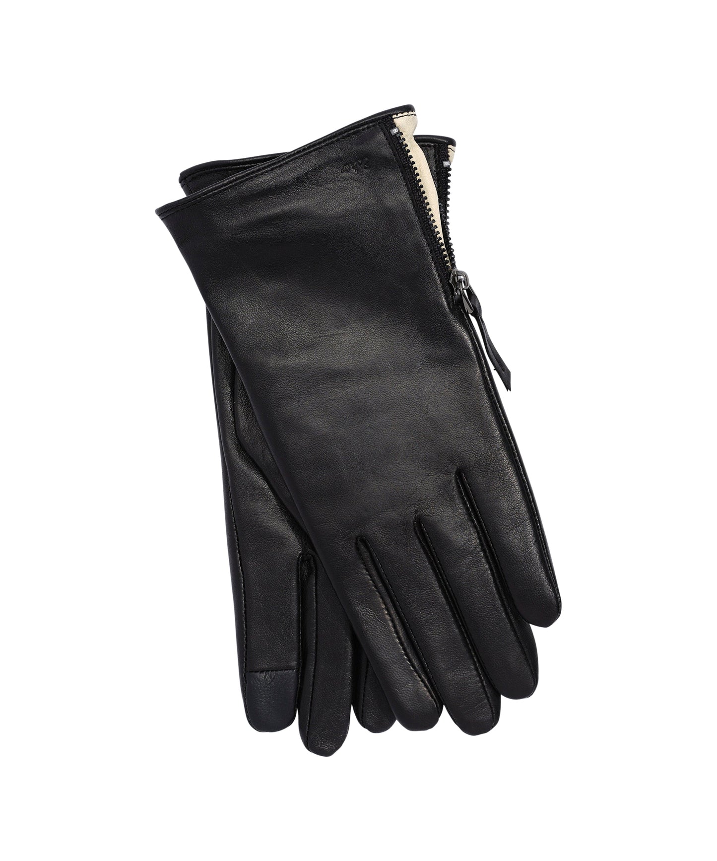 Leather Glove With Zipper in color Black/Cream