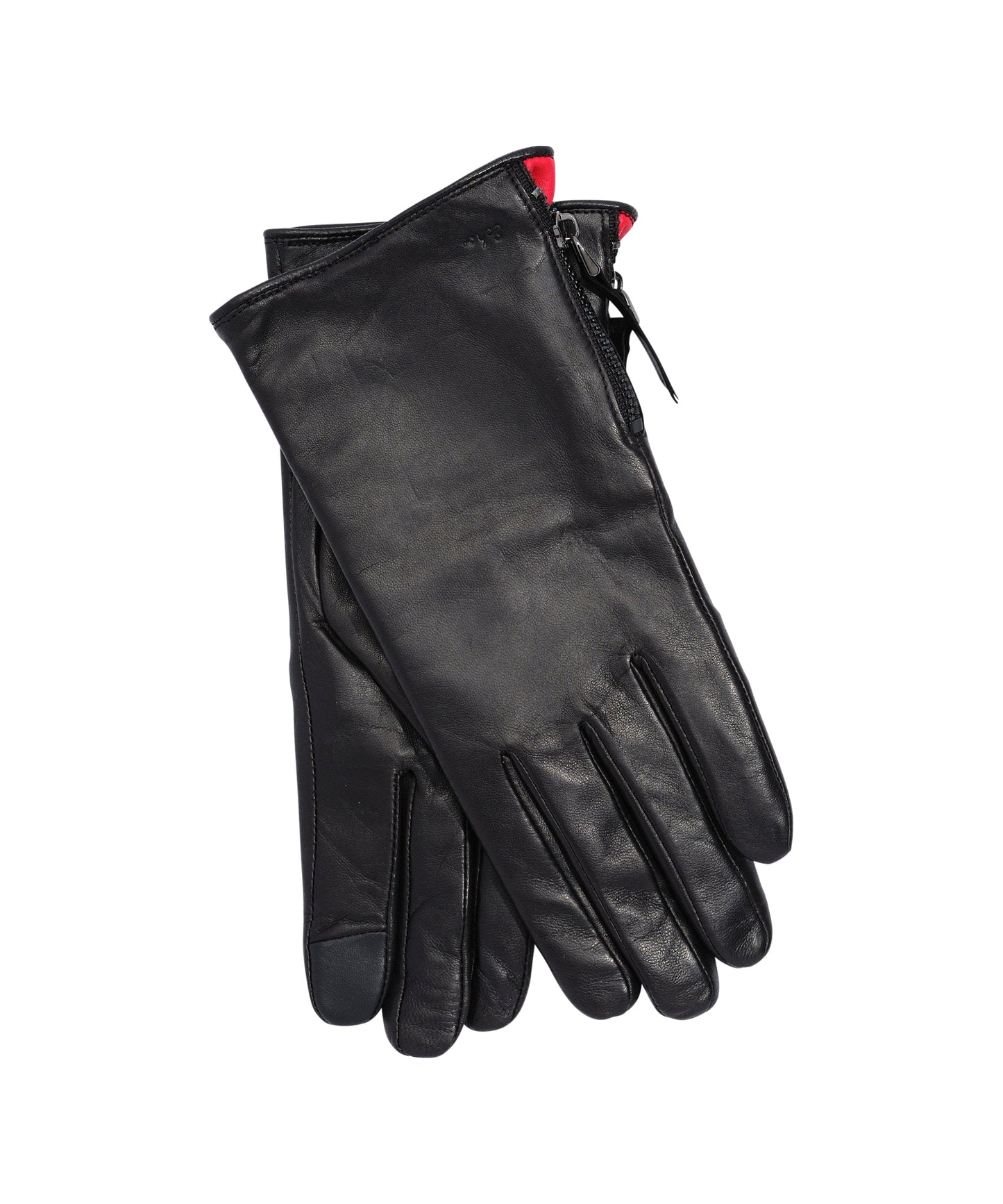 Leather Glove With Zipper in color Black/Red