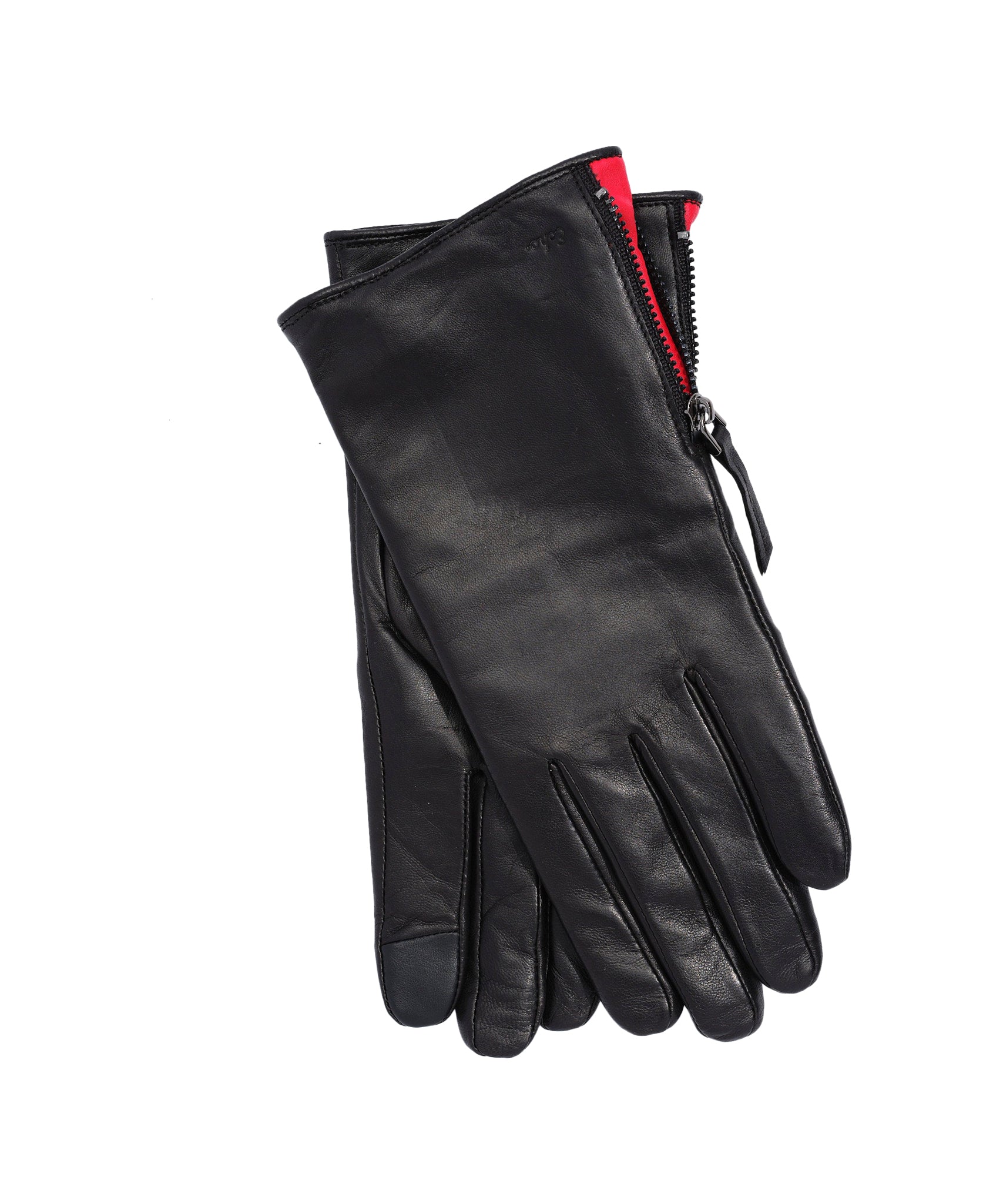 Leather Glove With Zipper in color Black/Red