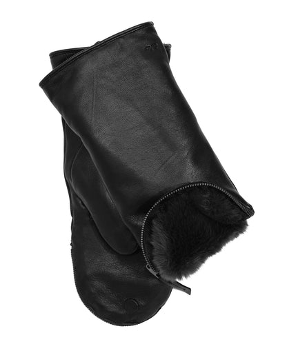 Zip-top Glove With Faux Fur Lining in color Black