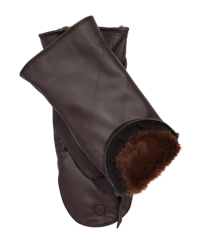 Zip-top Glove With Faux Fur Lining in color Chocolate