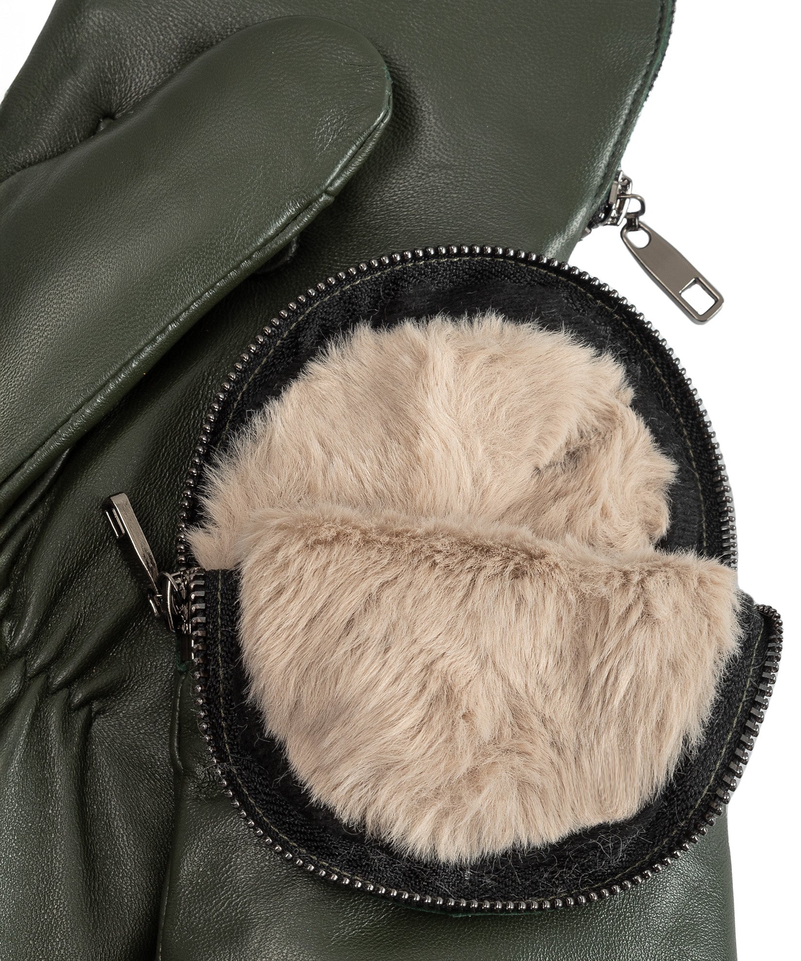 Zip-top Mitten With Faux Fur Lining in color forest green