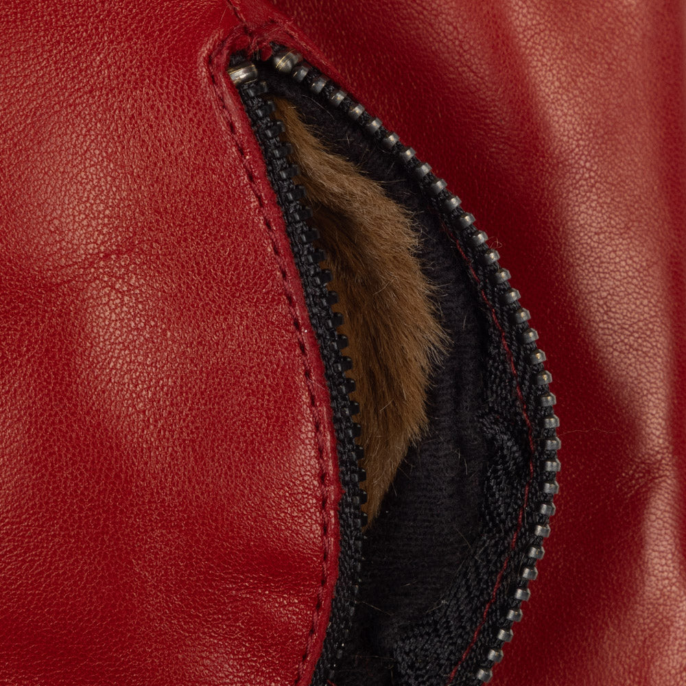 Zip-top Glove With Faux Fur Lining in color Cherry