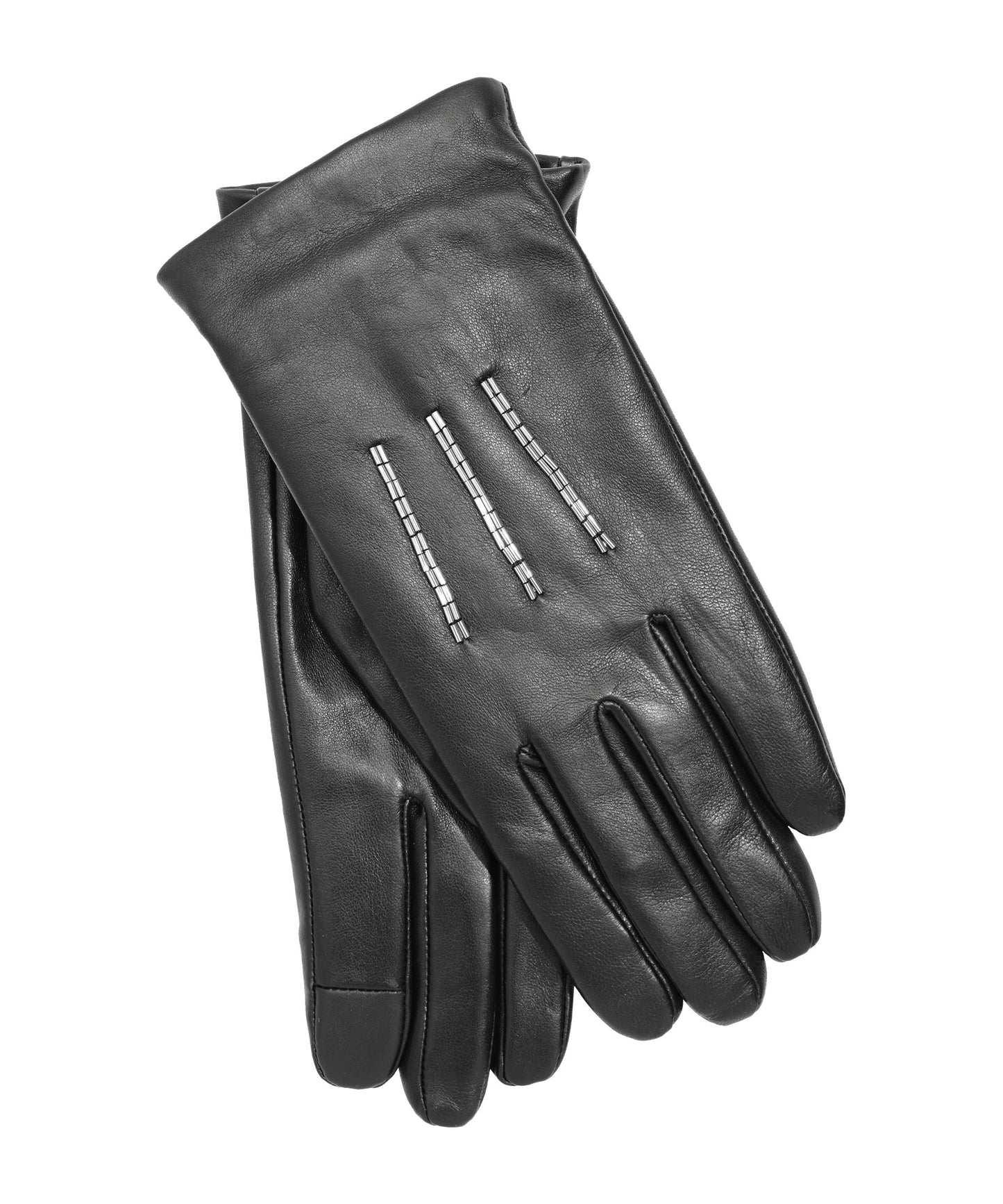 3 Point Beaded Leather Glove in color Black