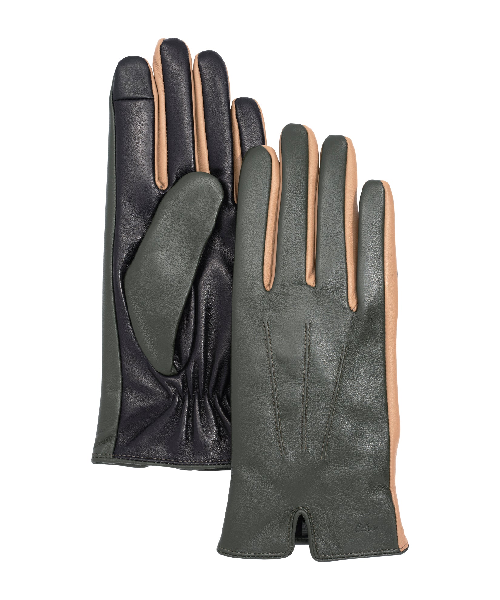 Colorblock Leather Glove in color forest green 