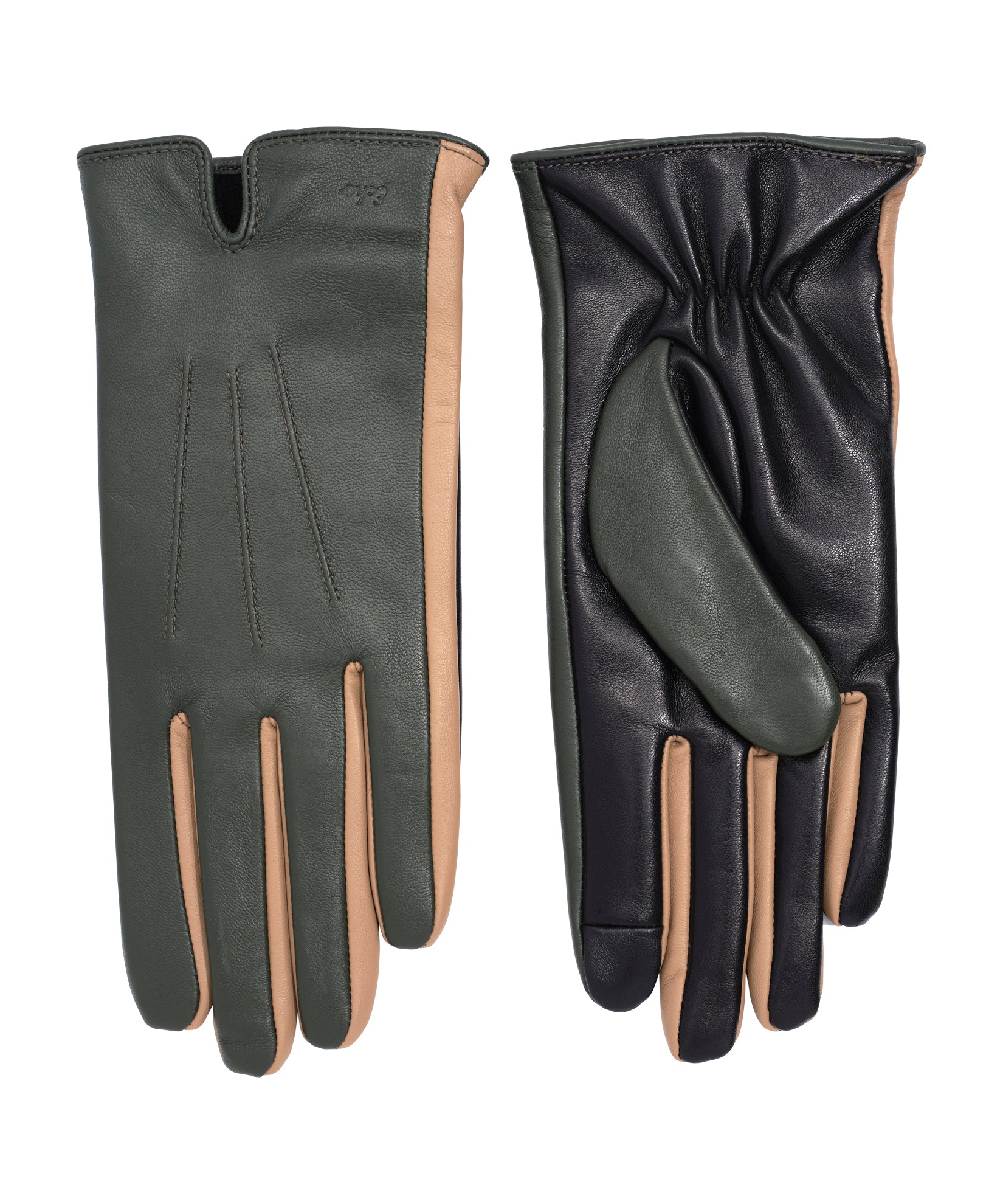 Colorblock Leather Glove in color forest green 