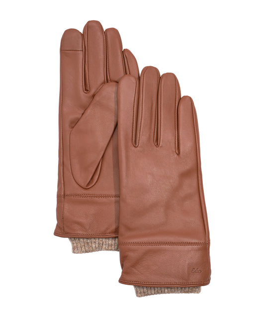 Rib Cuff Leather Glove in color cinnamon bark