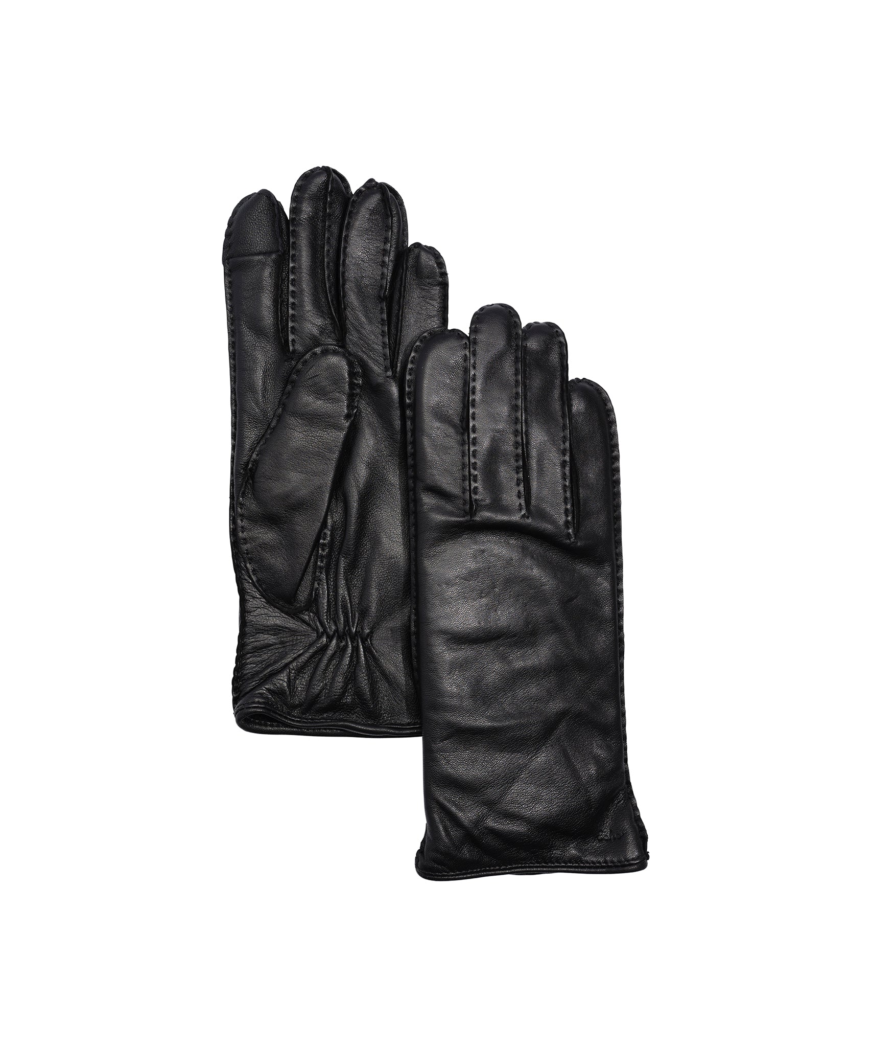 Stitch Detail Leather Glove in color black