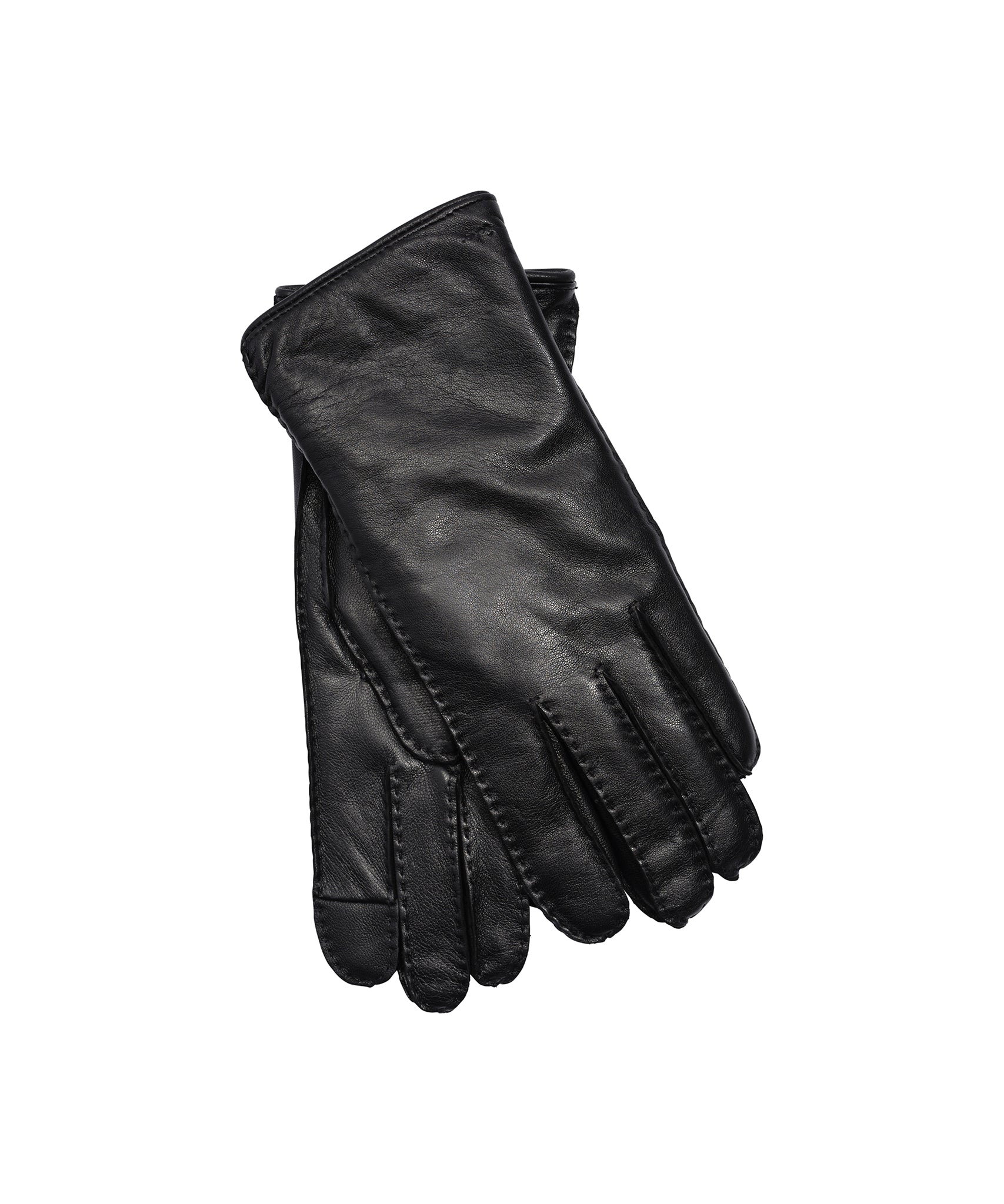 Stitch Detail Leather Glove in color black