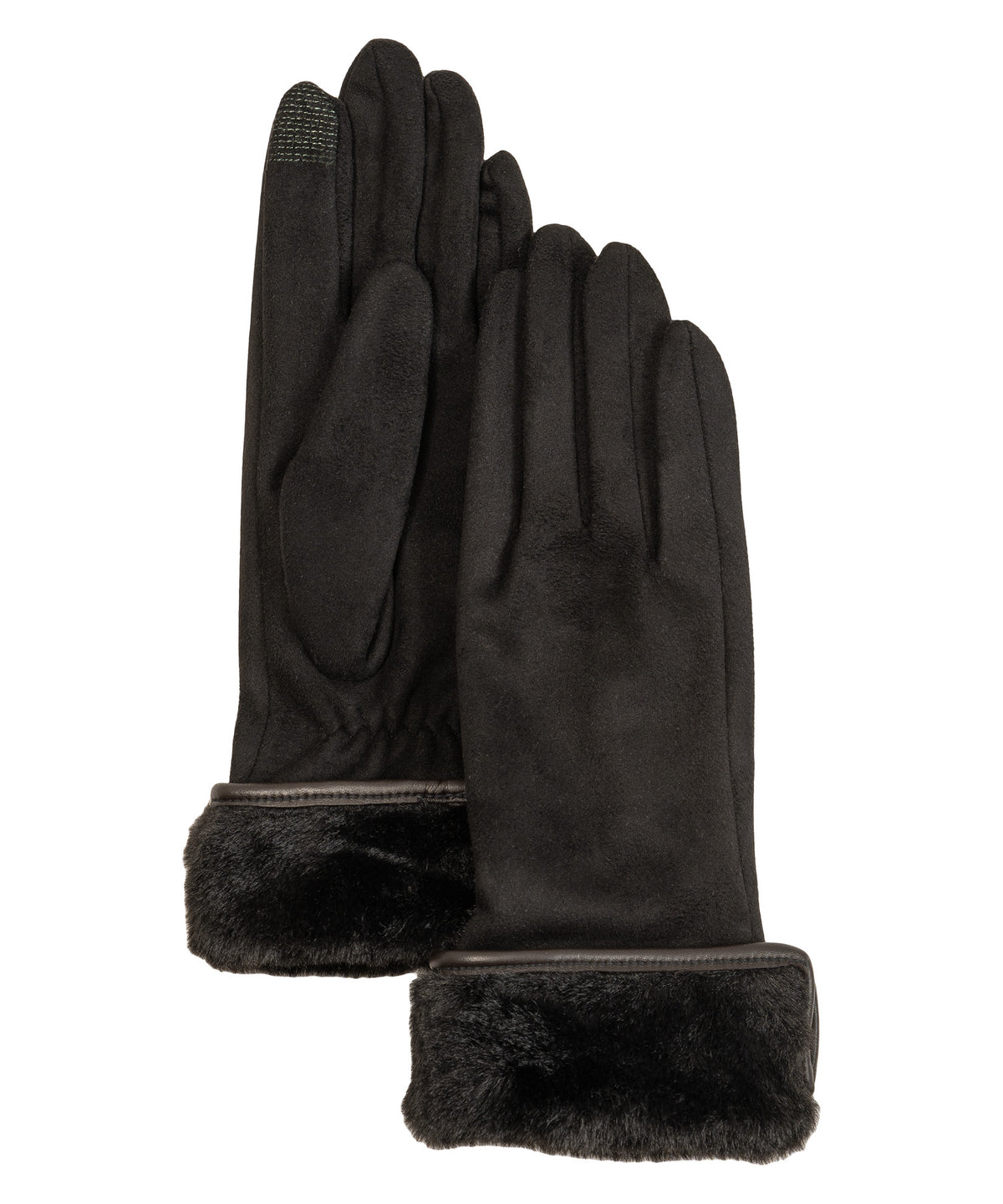 Stretch Suede Fold-up Faux Fur Cuff Gloves in color black