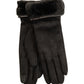 Stretch Suede Fold-up Faux Fur Cuff Gloves in color black