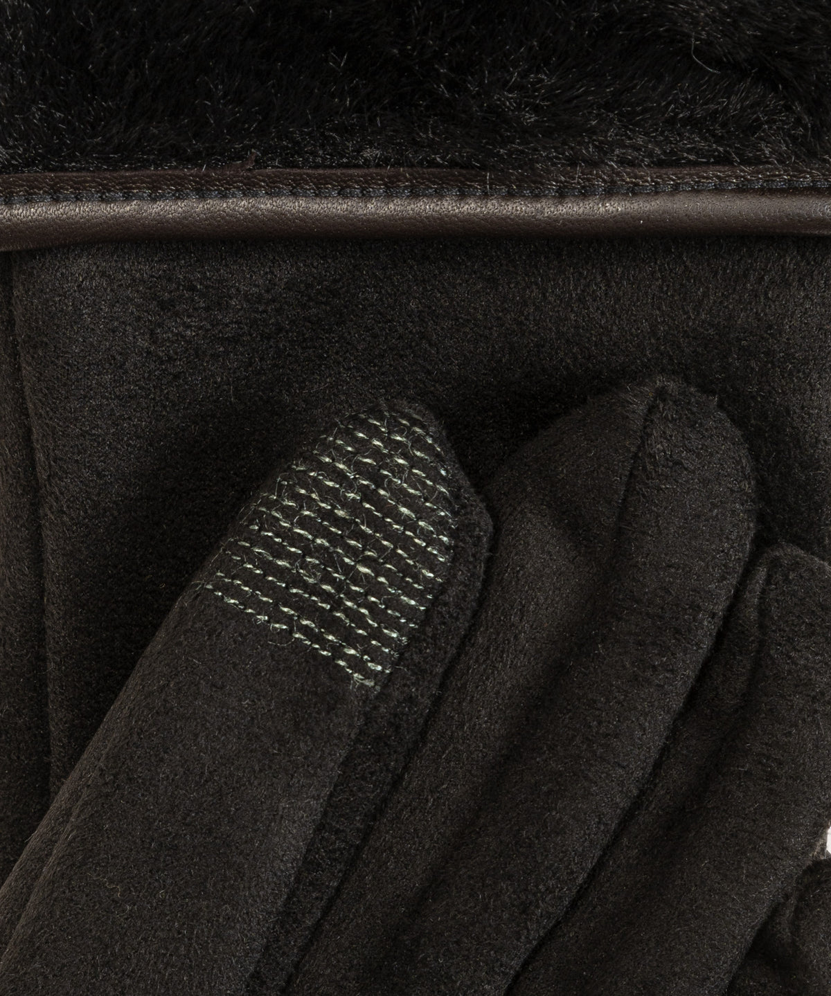 Stretch Suede Fold-up Faux Fur Cuff Gloves in color black
