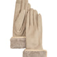 Stretch Suede Fold-up Faux Fur Cuff Gloves in color cream