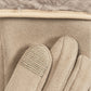 Stretch Suede Fold-up Faux Fur Cuff Gloves in color cream