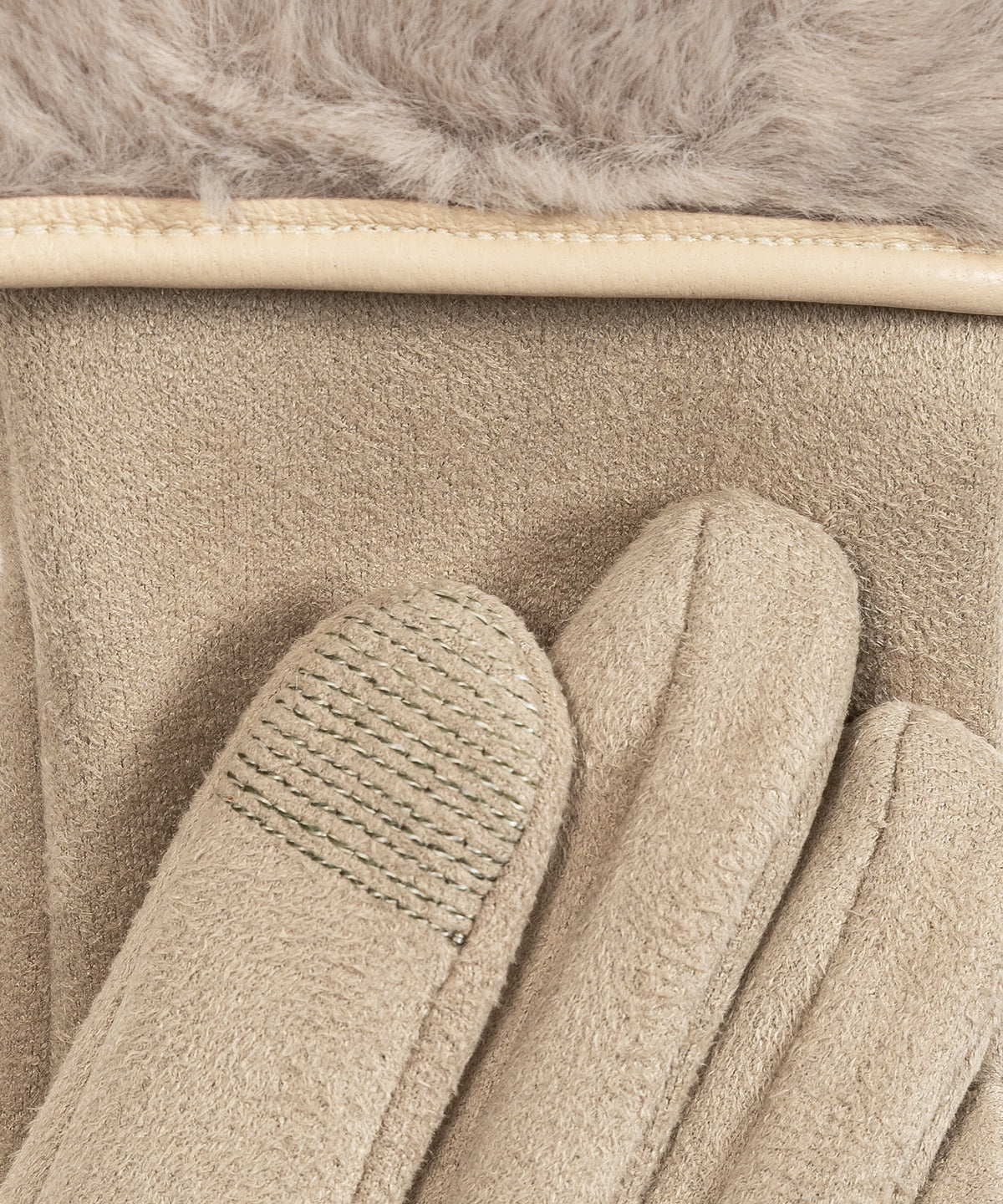 Stretch Suede Fold-up Faux Fur Cuff Gloves in color cream