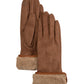 Stretch Suede Fold-up Faux Fur Cuff Gloves in color chestnut