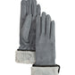Stretch Suede Fold-up Faux Fur Cuff Gloves in color denim blue
