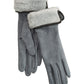 Stretch Suede Fold-up Faux Fur Cuff Gloves in color denim blue