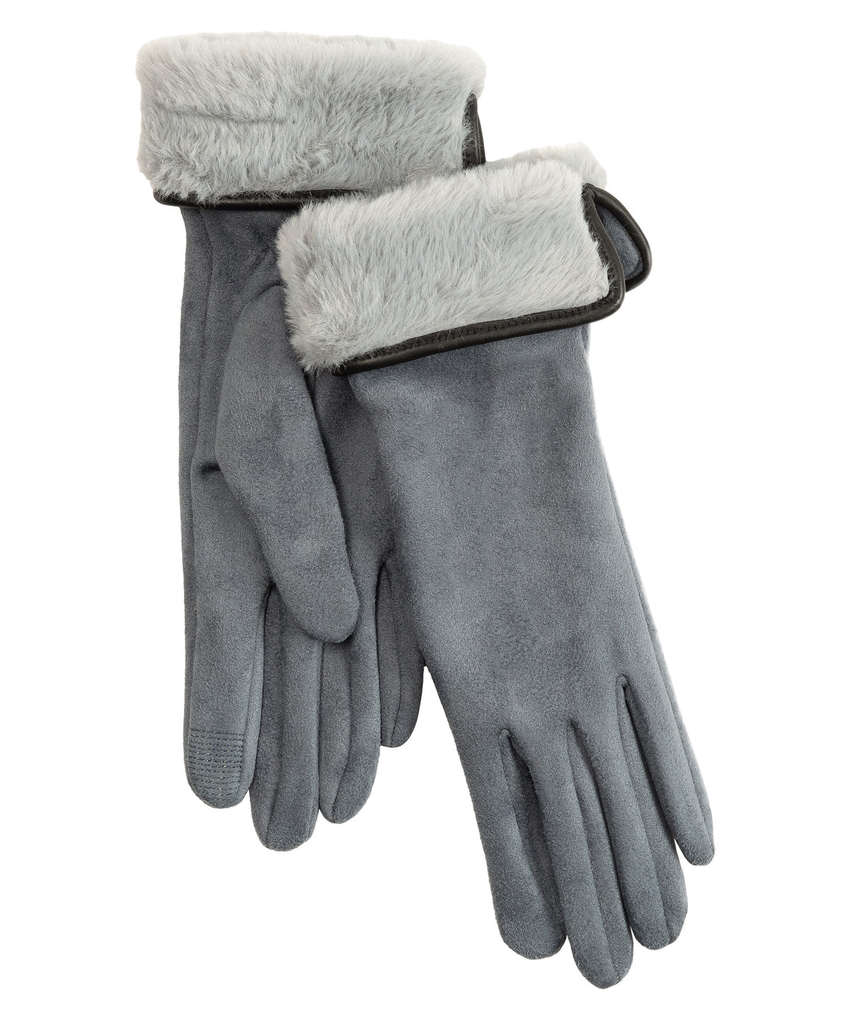 Stretch Suede Fold-up Faux Fur Cuff Gloves in color denim blue