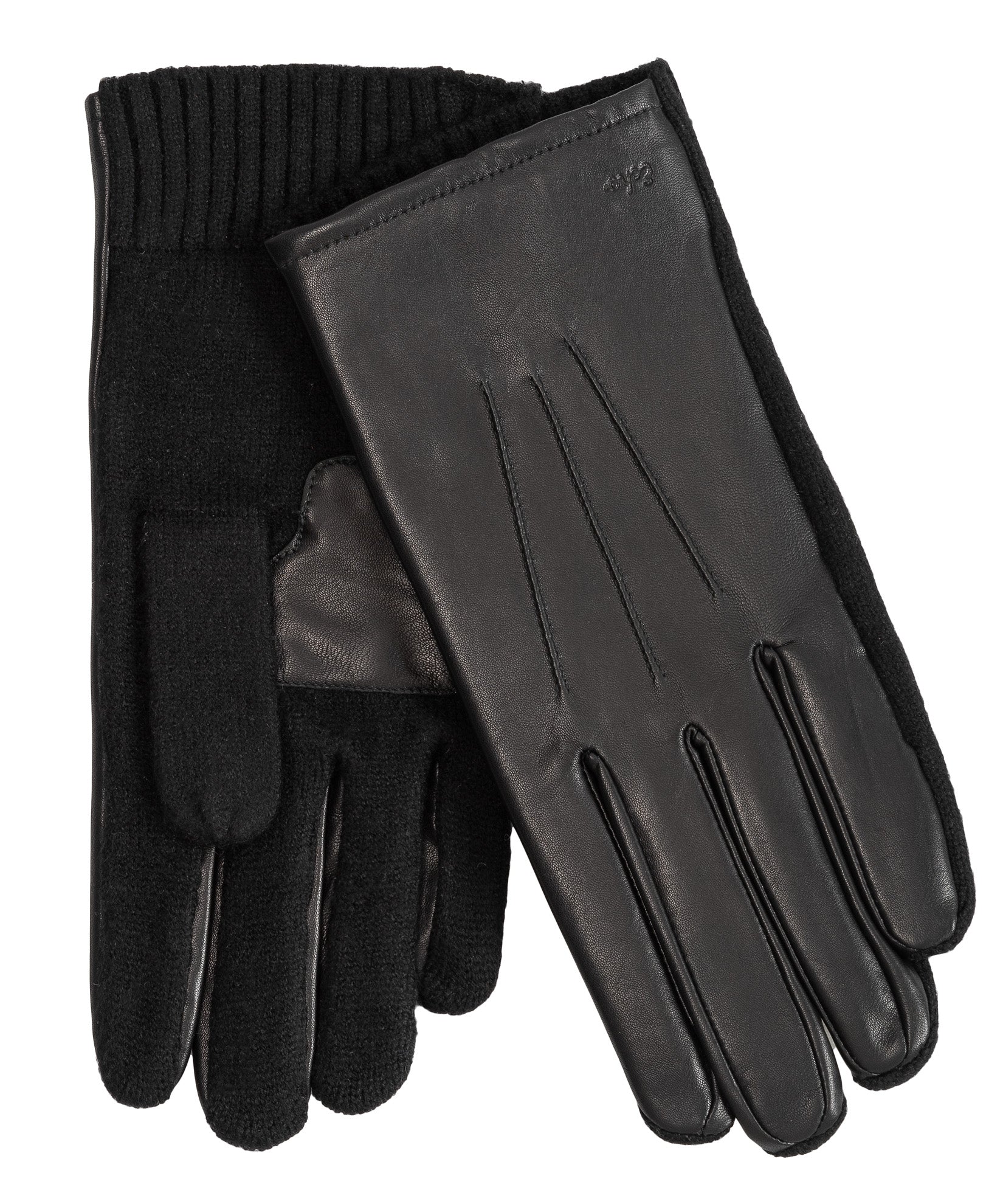Knit Combo Leather Glove in color black