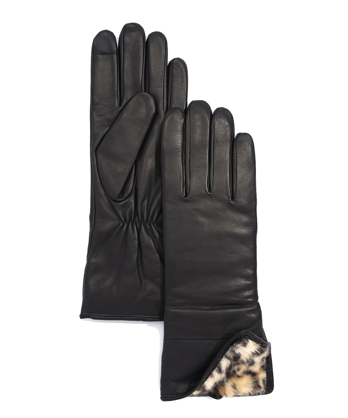Leopard Faux Fur Leather Gloves in Black