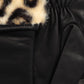 Leopard Faux Fur Leather Gloves in Black