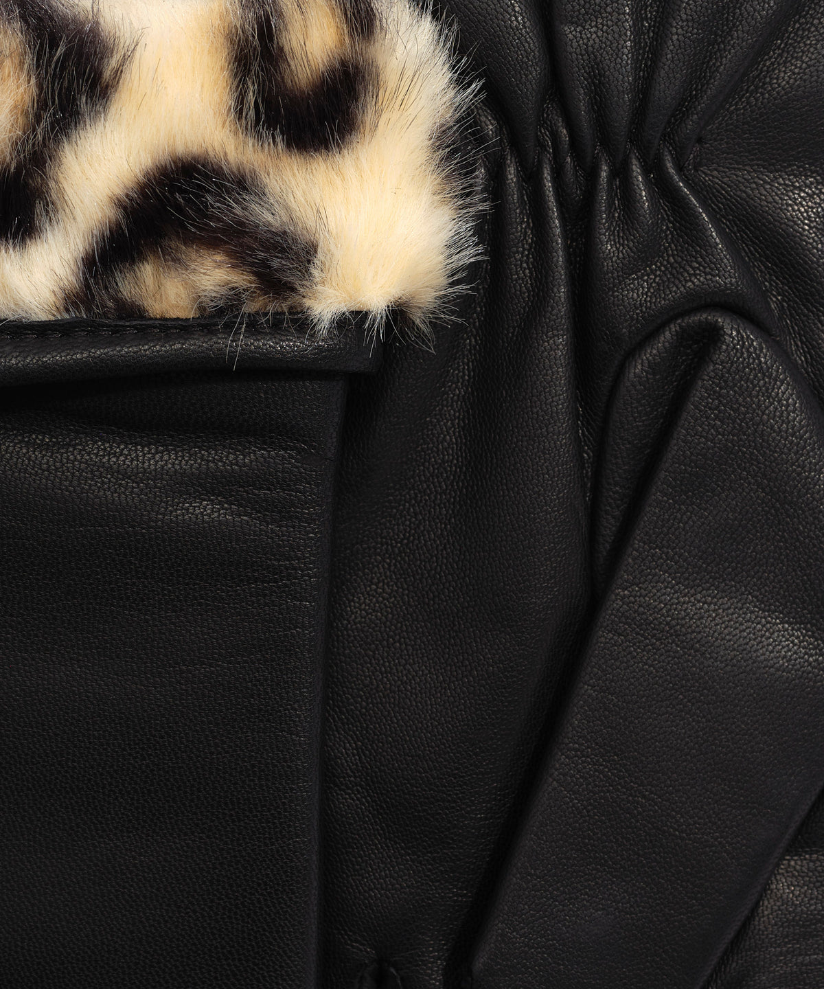 Leopard Faux Fur Leather Gloves in Black