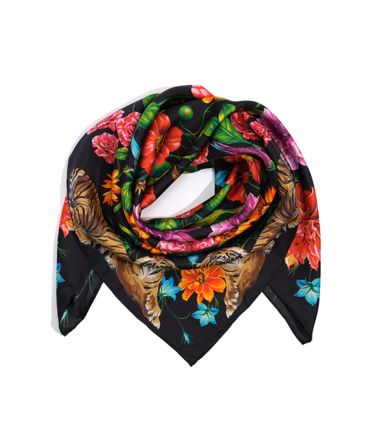 Bengal Blooms Silk Square in color Black